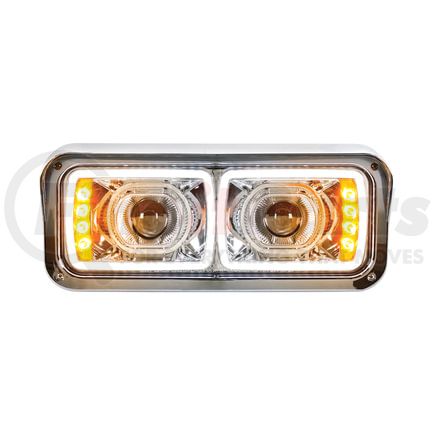 31154 by UNITED PACIFIC - Projection Headlight Assembly - LH, LED, Chrome Housing, High/Low Beam, with LED Signal Light and Position Light Bar