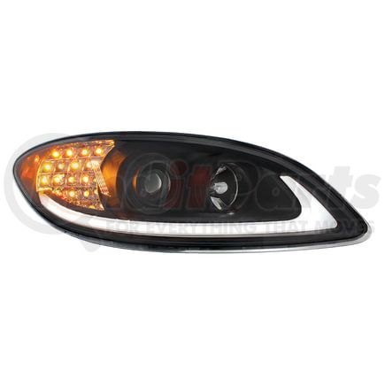 31178 by UNITED PACIFIC - Projection Headlight Assembly - RH, Black Housing, High/Low Beam, H7/H1 Bulb, with LED Signal Light, Position Light and Side Marker