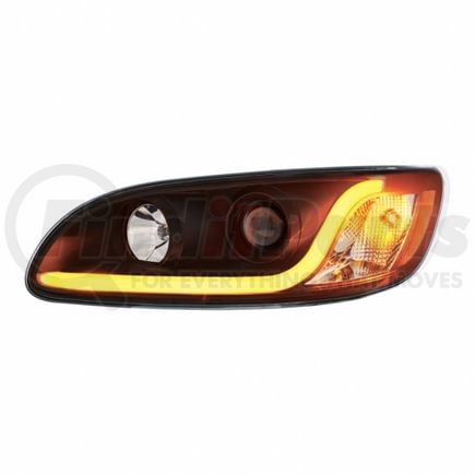 31239 by UNITED PACIFIC - Projection Headlight Assembly - LH, Black Housing, High/Low Beam, H7/H1/3157 Bulb, with Signal Light and Amber LED Dual Mode Light Bar