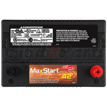 BU7034 by DELPHI - MaxStart™ 42 Vehicle Battery - Remanufactured, Top Left, 985 Cranking Amps, 115 Reserve Capacity