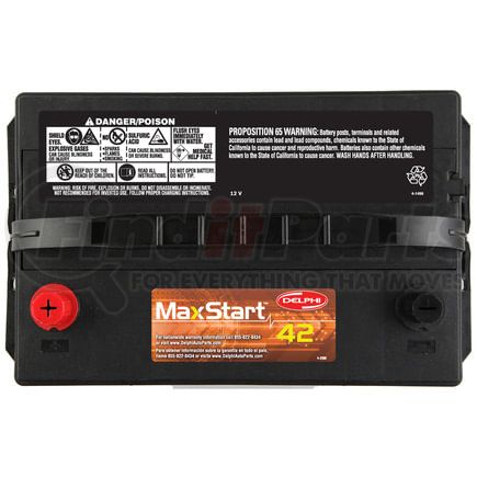 BU7065 by DELPHI - MaxStart™ 42 Vehicle Battery - Remanufactured, Top Left, 1045 Cranking Amps, 150 Reserve Capacity