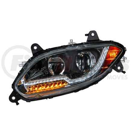 35759 by UNITED PACIFIC - Headlight Assembly - LH, LED, Black Housing, High/Low Beam, with Amber LED Signal Light, White LED Position Light and Amber LED Side Marker