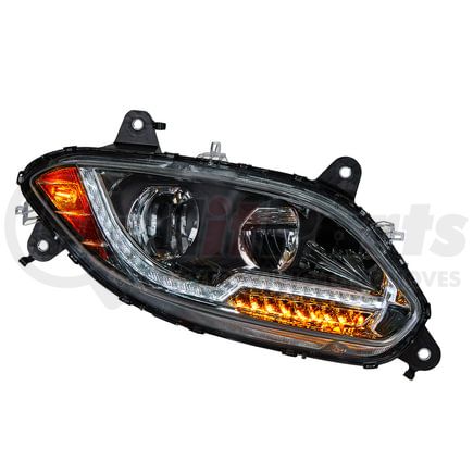 35760 by UNITED PACIFIC - Headlight Assembly - RH, LED, Black Housing, High/Low Beam, with Amber LED Signal Light, White LED Position Light and Amber LED Side Marker