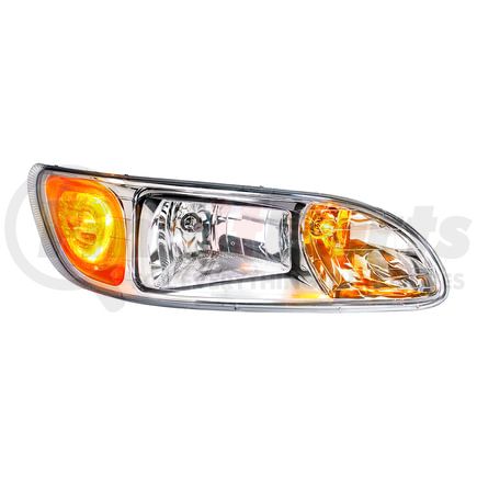 35770 by UNITED PACIFIC - Competition Series Headlight Assembly - RH, Chrome Housing, High/Low Beam, 9007/HB5/4157 Bulb, with Signal Light