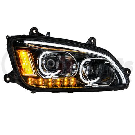 35774 by UNITED PACIFIC - Projection Headlight Assembly - RH, LED, Black Housing, High/Low Beam, with Amber LED Turn Signal, White LED Position Light Bar and Amber LED Marker Light