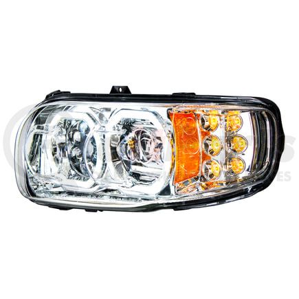 35784 by UNITED PACIFIC - Headlight Assembly - LH, LED, Chrome Housing, High/Low Beam, with 6 LED Signal and 100 LED Position Light