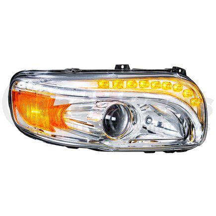 35803 by UNITED PACIFIC - Projection Headlight Assembly - RH, Chrome Housing, High/Low Beam, H11/HB3 Bulb, with Amber LED Signal Light, White LED Position Light and Amber LED Side Marker