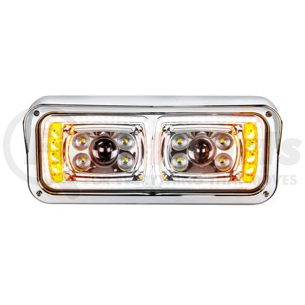 35824 by UNITED PACIFIC - Projection Headlight Assembly - RH, LED, 4 x 6", Chrome Housing, High/Low Beam, with LED Signal Light and White LED Position Light, Fender Liner Included