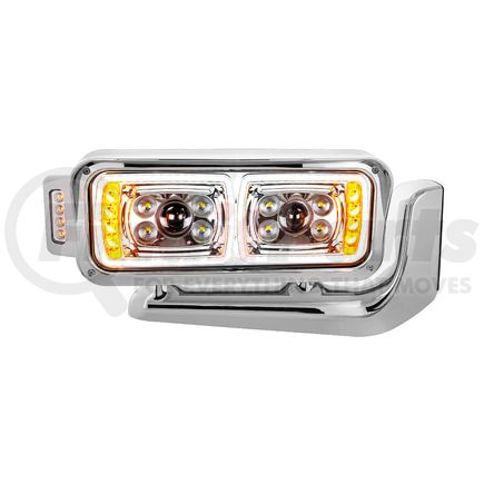 35898 by UNITED PACIFIC - Headlight Assembly - Passenger Side, Chrome, 10 LED, Projector, with Mounting Arm and Turn Signal Side Pod