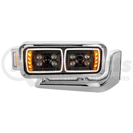 35900 by UNITED PACIFIC - Headlight Assembly - Passenger Side, Blackout, 10 LED, Projector, with Mounting Arm and Turn Signal Side Pod