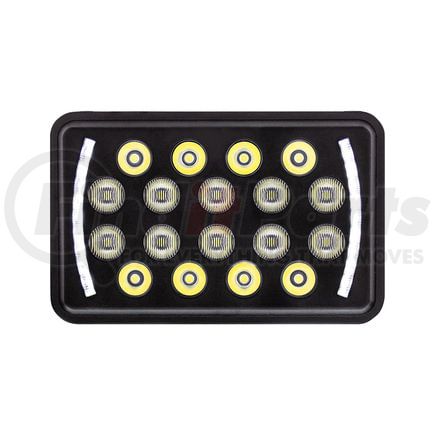 36449 by UNITED PACIFIC - Headlight - 18 High Power LED, RH/LH, 5 x 7" Rectangle, Black Housing, High/Low Beam, with Bright White 10 LED Position Light Bar