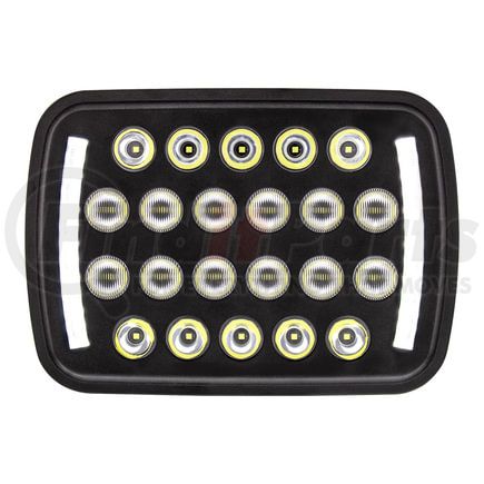 36450 by UNITED PACIFIC - Headlight - 22 High Power, LED, RH/LH, 5 x 7" Rectangle, Black Housing, High/Low Beam, with Bright White 12 LED Position Light Bar