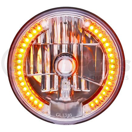 31378 by UNITED PACIFIC - Crystal Headlight - RH/LH, 7", Round, Chrome Housing, High/Low Beam, H4, Low Beam, HB2, High Beam Bulb, with Amber 34 LED Position Light