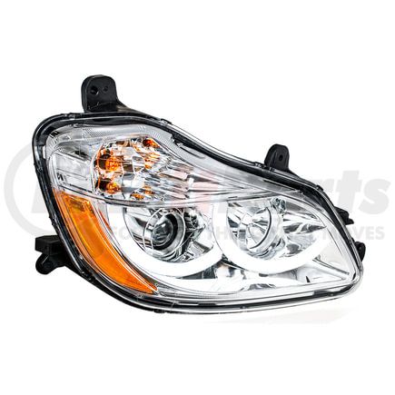 31455 by UNITED PACIFIC - Projection Headlight Assembly - RH, Chrome Housing, High/Low Beam, H7 Quartz/H1 Quartz Bulb, with Signal Light, LED Position Light and LED Side Marker