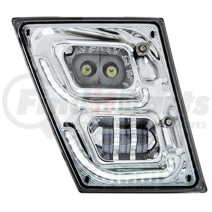 32595 by UNITED PACIFIC - Fog Light - Chrome, High Power LED, Passenger Side, with LED DRL & Position Light, for 2003-2017 Volvo VN/VNL