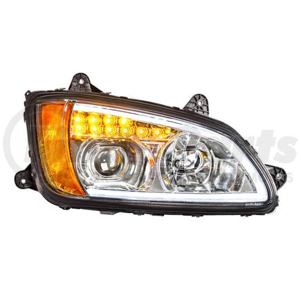 32780 by UNITED PACIFIC - Projection Headlight Assembly - RH, Chrome Housing, High/Low Beam, H7/HB3 Bulb, with Amber LED Signal/Parking Light and White LED Position Light Bar