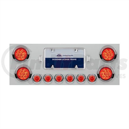 34566 by UNITED PACIFIC - Tail Light Panel - Rear Center, with 4X7 LED 4" Reflector Lights & 6X 9 LED 2" Lights & Visors