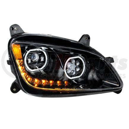 35748 by UNITED PACIFIC - Headlight - Black, 10 LED, Passenger Side, for 2010-2016 Peterbilt 587 & 2012-2021 579