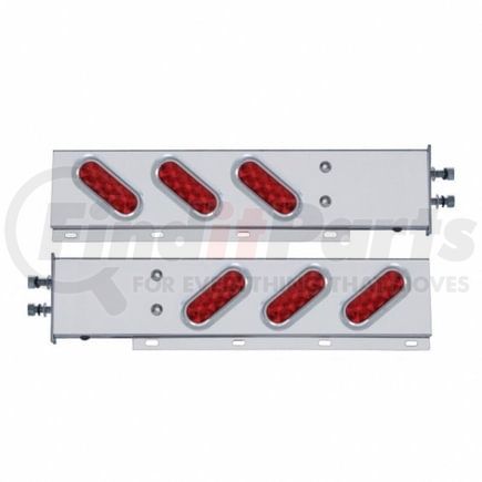 61304 by UNITED PACIFIC - Light Bar - Stainless Steel, Spring Loaded, 2-1/2" Bolt Pattern, with 6 Oval 10 LED Lights, Red LED/Lens, with Visor