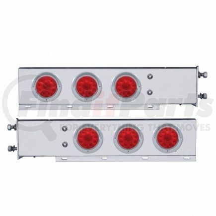 61553 by UNITED PACIFIC - Light Bar - Deluxe, Stainless Steel, Spring Loaded, Rear, with 3.75" Bolt Pattern, Stop/Turn/Tail Light, Red LED/Lens, with Chrome Bezels and Visors