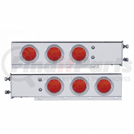 61730 by UNITED PACIFIC - Light Bar - Stainless Steel, Spring Loaded, Rear, Reflector/Stop/Turn/Tail Light, Red LED/Red Lens, with 2.5" Bolt Pattern, with Chrome Bezels and Visors, 7 LED per Light