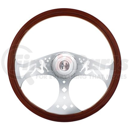 88141 by UNITED PACIFIC - Steering Wheel - 18" Chrome Lady with Hub, for Peterbilt 1998-2005 and Kenworth 2001-2002