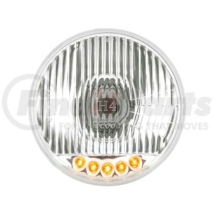 S2005LED by UNITED PACIFIC - Headlight - RH/LH, 5-3/4", Round, Chrome Housing, High/Low Beam, Crystal H4 Bulb, with 5 Amber LED Position Light