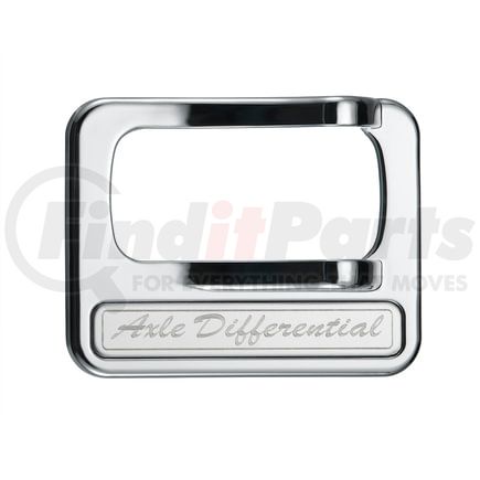 40975 by UNITED PACIFIC - Rocker Switch Cover - Axle Differential, Chrome, with Stainless Plaque, for Peterbilt