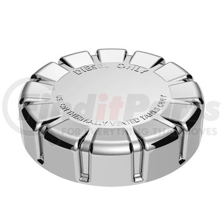 42523 by UNITED PACIFIC - Fuel Tank Cap - Chrome, Plastic, Non-Locking, Double-Sided Tape Mount, For Kenworth