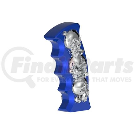 70814B by UNITED PACIFIC - Gearshift Knob - Aluminum, Thread-On, Pistol Grip, Indigo Blue, with Chrome Skulls