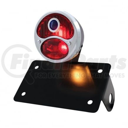 86804 by UNITED PACIFIC - Tail Light Assembly - Stainless Steel, Black Housing, 1928 DUO Lamp, Blue Dot Style, with Horizontal Mounting Bracket