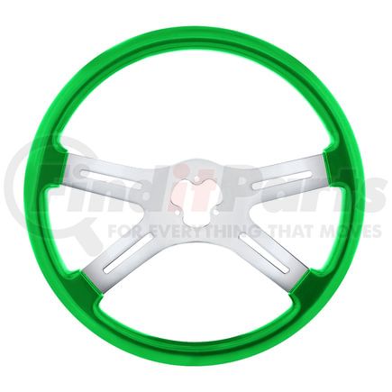 88014 by UNITED PACIFIC - Steering Wheel - 18 in., Green, 4-Spoke, Steel, Chrome Plating, Vibrant Color