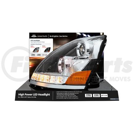 99211 by UNITED PACIFIC - Headlight Assembly - Modular Display, Steel, Black Base, for Volvo VN/VNL