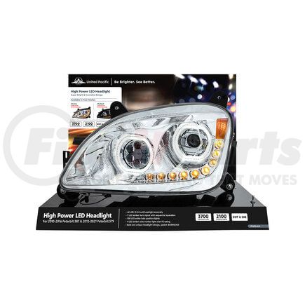 99229 by UNITED PACIFIC - Headlight Assembly - Modular Display, Steel, Black Base, Chrome, for Peterbilt 579