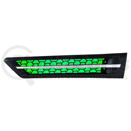 42867 by UNITED PACIFIC - Shaker Hood Scoop Grille - Driver Side, with Green LED, for 2018-2024 Freightliner Cascadia 126