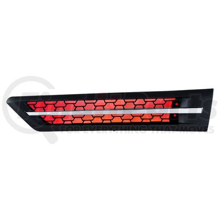 42869 by UNITED PACIFIC - Shaker Hood Scoop Grille - Driver Side, with Red LED, for 2018-2024 Freightliner Cascadia 126