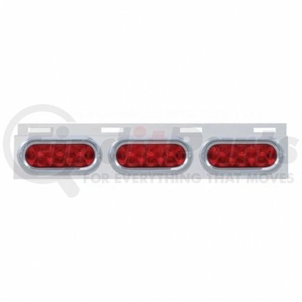 61714 by UNITED PACIFIC - Mud Flap Hanger - Mud Flap Plate, Top, Stainless, with Three 10 LED Lights & Visor, Red LED/Red Lens