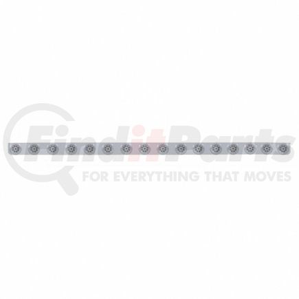 62843 by UNITED PACIFIC - Bumper Light Bar - Stainless, with Bracket, Clearance/Marker Light, Red LED, Clear Lens, Stainless Steel, with Chrome Flat Bezel, 9 LED Per Light