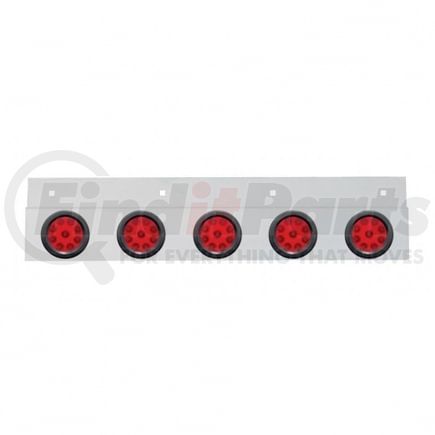 63718 by UNITED PACIFIC - Mud Flap Hanger - Mud Flap Plate, Top, Stainless, with Five 9 LED 2" Reflector Lights & Grommets, Red LED/Red Lens