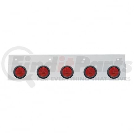 63716 by UNITED PACIFIC - Mud Flap Hanger - Mud Flap Plate, Top, Stainless, with Five 9 LED 2" Lights & Grommets, Red LED/Red Lens