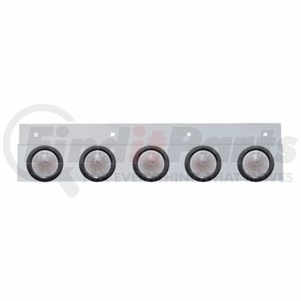 63723 by UNITED PACIFIC - Mud Flap Hanger - Mud Flap Plate, Top, Stainless, with Five 9 LED 2" Beehive Lights & Grommets, Red LED/Clear Lens