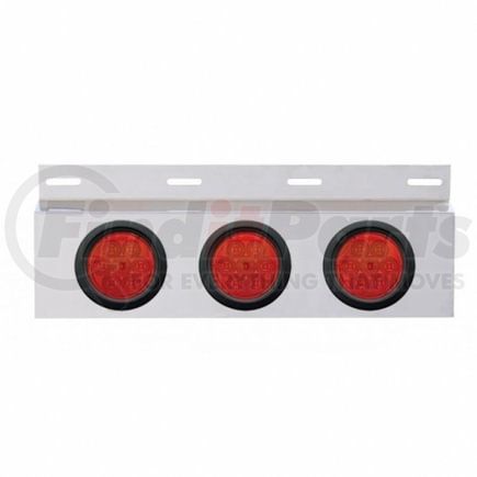 63758 by UNITED PACIFIC - Mud Flap Hanger - Mud Flap Plate, Top, Stainless, with Three 7 LED 4" Reflector Lights & Grommets, Red LED/Red Lens