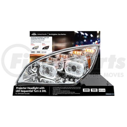 99231 by UNITED PACIFIC - Headlight Assembly - Modular Display, Steel, Black Base, 10 LED Projector, for Freightliner Cascadia