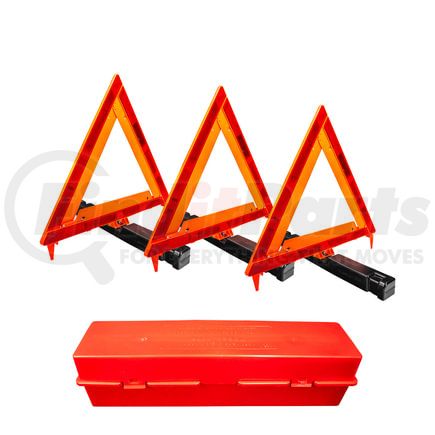 99251 by UNITED PACIFIC - Safety Triangle - 3 Pieces, Orange, Bright Reflector, with Plastic Case