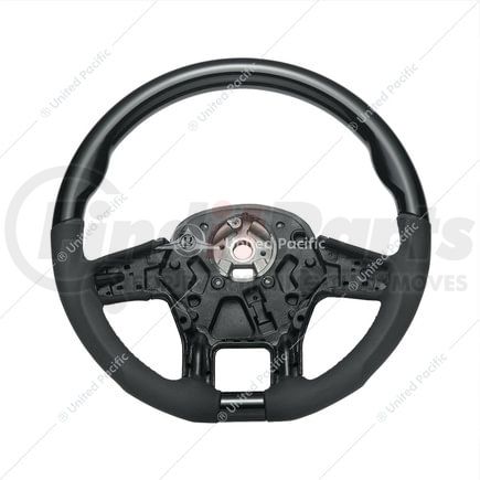 88345 by UNITED PACIFIC - Steering Wheel - 18 " dia., Glossy Black, Leather and Wood, fits 2012-2021 Peterbilt 579