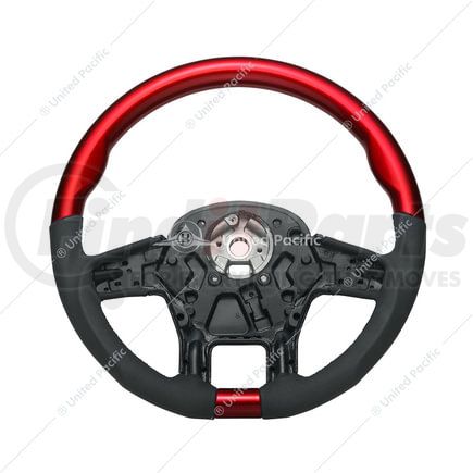 88350 by UNITED PACIFIC - Steering Wheel - 18 " dia., Candy Red, Leather and Wood, fits 2012-2021 Peterbilt 579