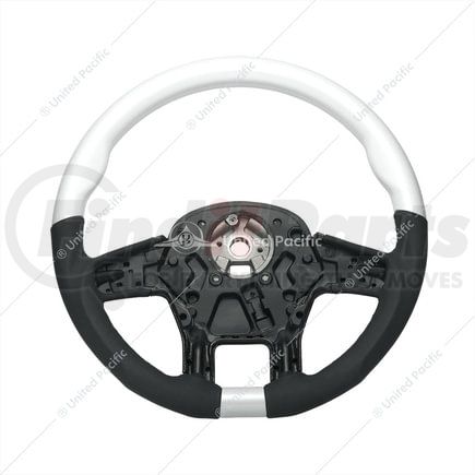 88352 by UNITED PACIFIC - Steering Wheel - 18 " dia., Pearl White, Leather and Wood, fits 2012-2021 Peterbilt 579