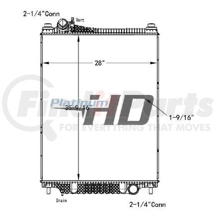 HDC011246PA by FORD - Design Style Plastic / AluminumHeight 35 9/16Width 28Depth 1 9/16Inlet 2 1/4 connectionOutlet 2 1/4 connectionEngine Oil Cooler NoTrans Oil Cooler NoMake FordModel F750Start Year 2016End Year 2019Notes P/A radiator WITH oil coole
