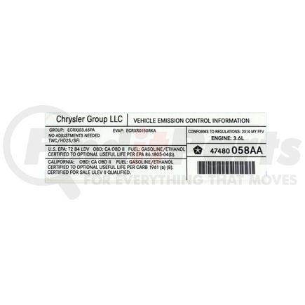 47480058AA by MOPAR - LABEL
