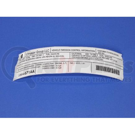 52014671AA by MOPAR - LABEL
